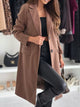 Women's Lapel Collar Long Sleeve Coat - Buttoned & Pocketed