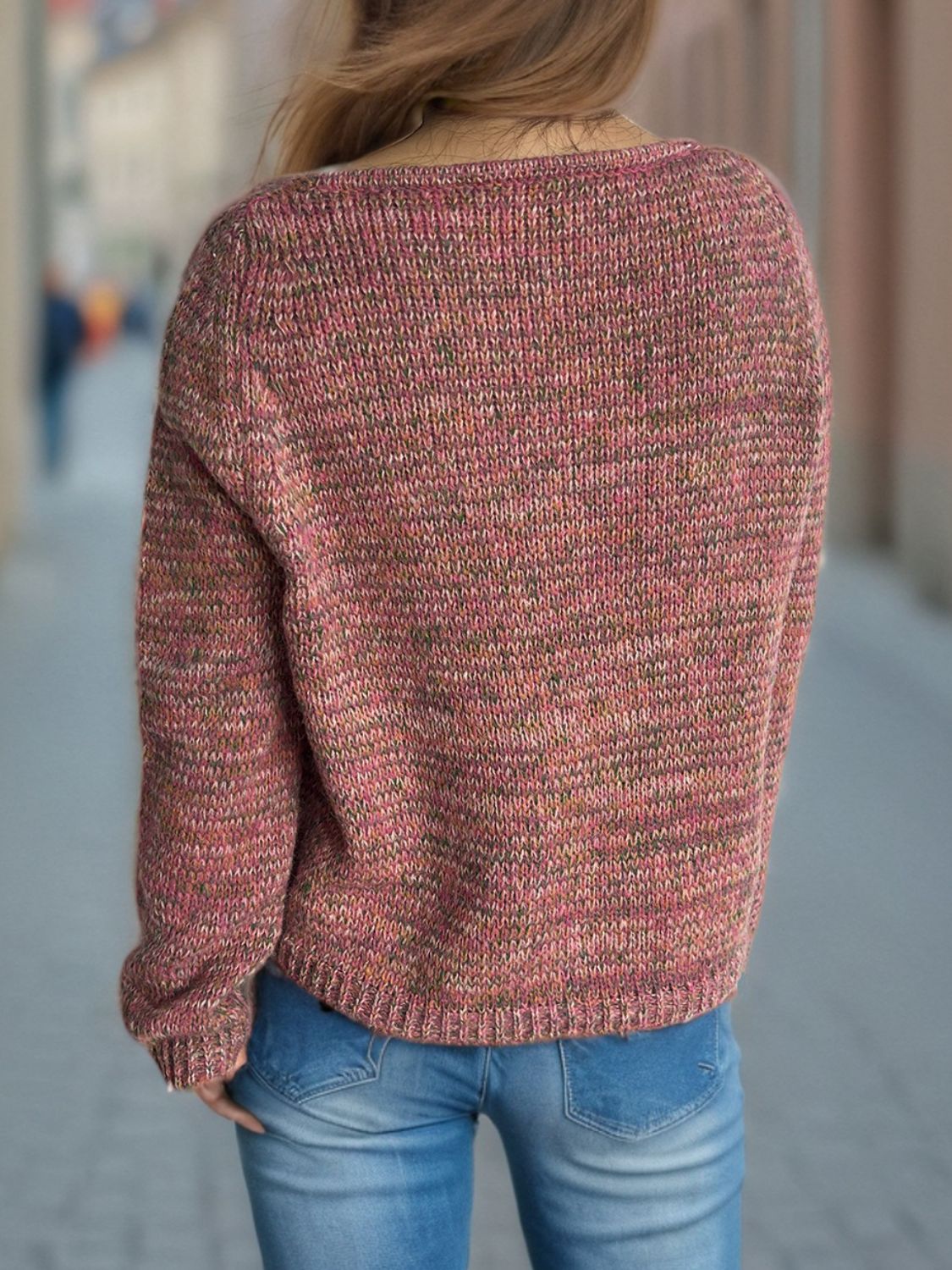 Heathered V-Neck Long Sleeve Sweater Trandify Deal