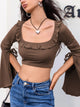 Elegant Women’s Ruffled Square Neck Long Sleeve Blouse for Casual & Office Outfits