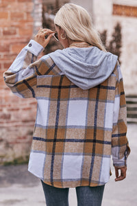 Mandy Plaid Dropped Shoulder Hooded Jacket Trandify Deal