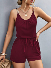 Pocketed Buckle Trim Scoop Neck Romper Trandify deal