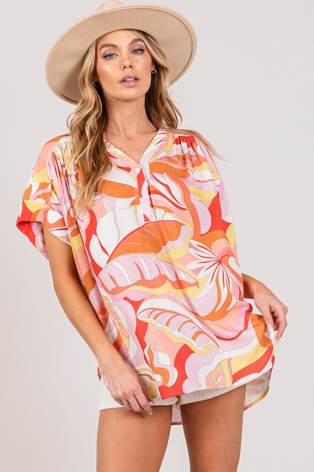 SAGE + FIG Abstract Print Half Button Blouse Trandify deal