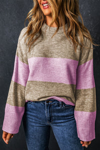 Color Block Round Neck Long Sleeve Sweater Trandify Deal