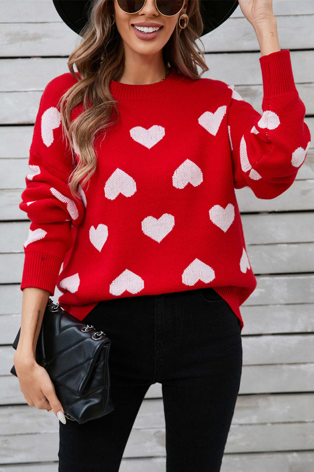 Angel Wings Heart Round Neck Long Sleeve Sweater Trandify Deal