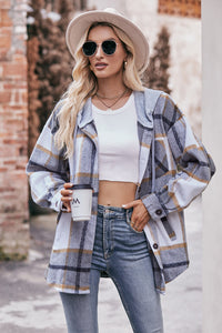 Mandy Plaid Dropped Shoulder Hooded Jacket Trandify Deal