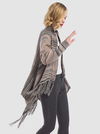 Angel Wings Tassel Striped Open Front Long Sleeve Cardigan Trandify Deal
