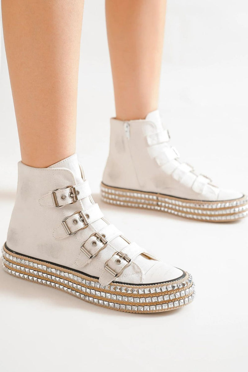 Beast Fashion Multi-Buckle Straps Studded Platform Sneakers Trandify Deal