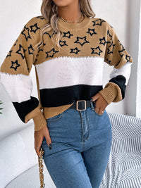 Star Contrast Round Neck Sweater Trandify Deal
