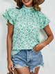 Ditsy Floral Mock Neck Flounce Sleeve Blouse Trandify deal