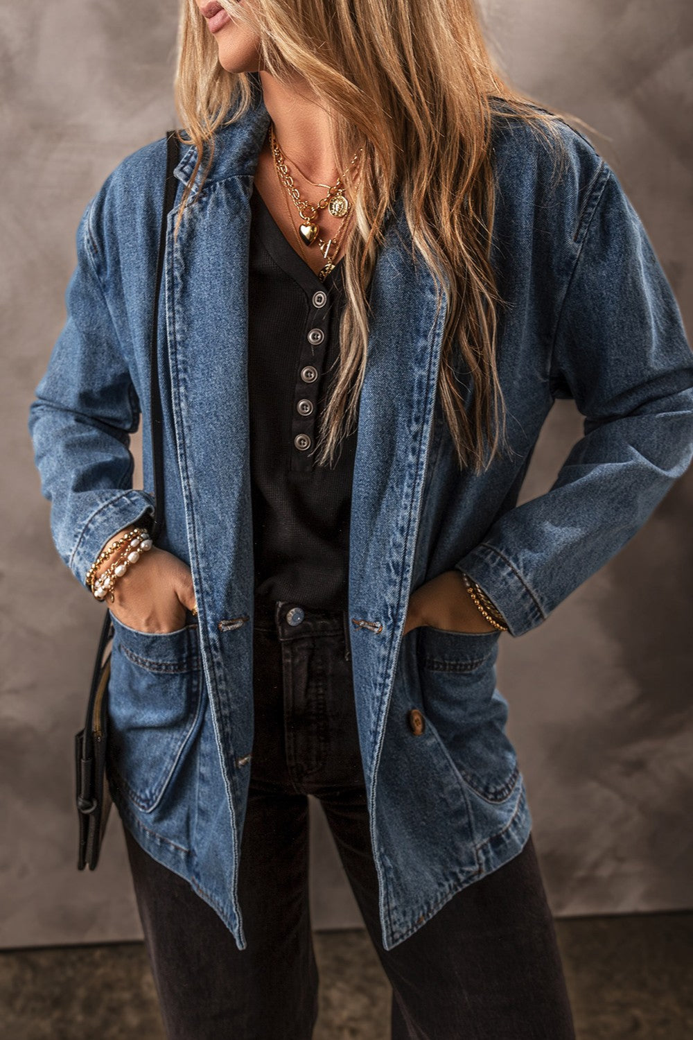 Pocketed Long Sleeve Denim Jacket Trandify Deal