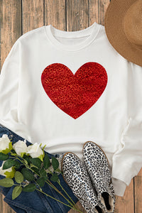 Valentine’s Day Heart Round Neck Long Sleeve Sweatshirt Trandify Deal