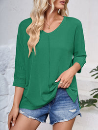 Lovelet Textured Round Neck Three-Quarter Sleeve Blouse Trandify deal