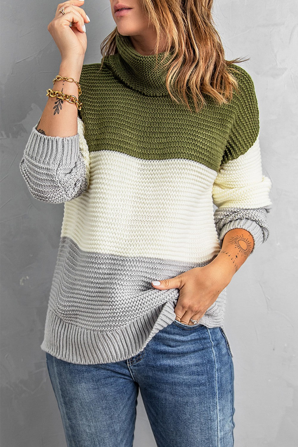 Color Block Turtleneck Long Sleeve Sweater Trandify Deal