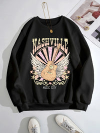 Women’s Graphic Print Long Sleeve Sweatshirt – Round Neck Casual Pullover for Fashionable Outfits