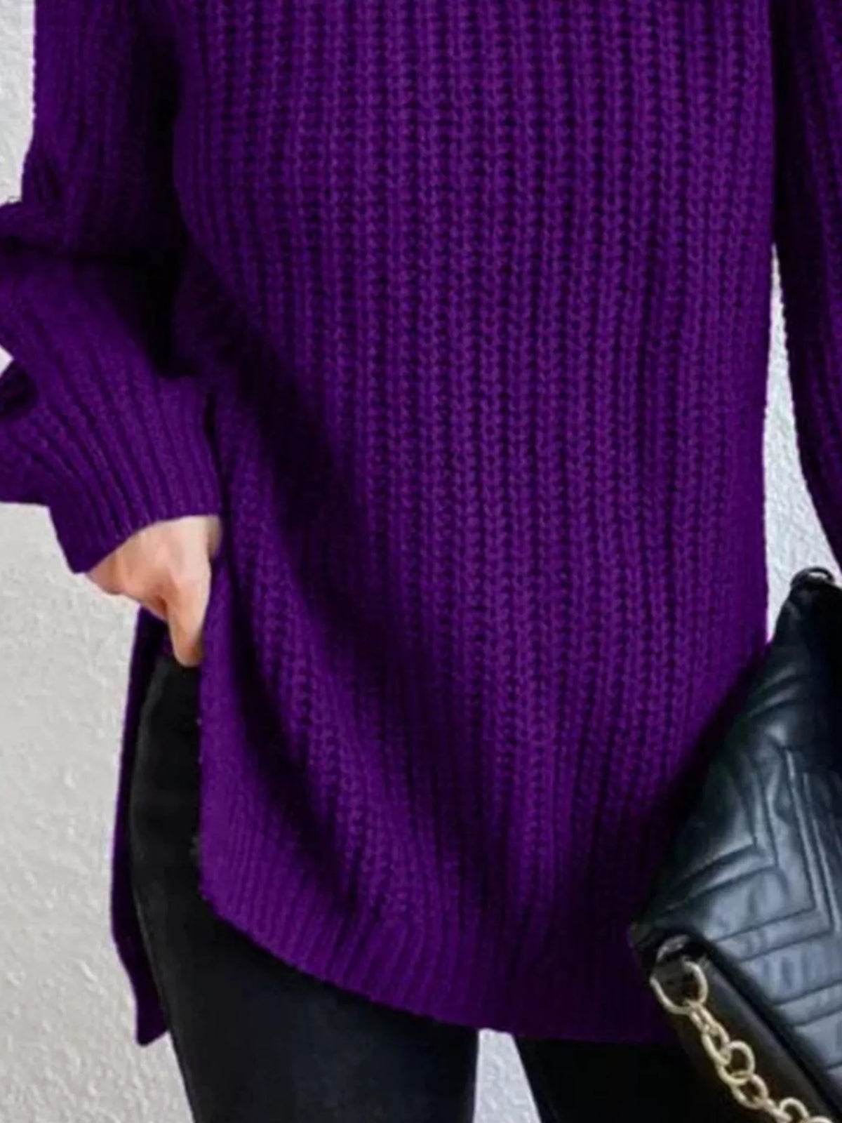 Plus Size Turtleneck Sweater - Ribbed Long Sleeve Top