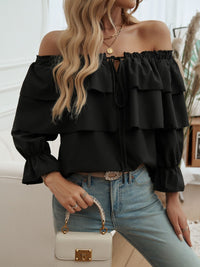Devine Off-Shoulder Flounce Sleeve Blouse Trandify Deal