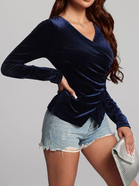 Ruched Surplice Long Sleeve Top Trandify Deal