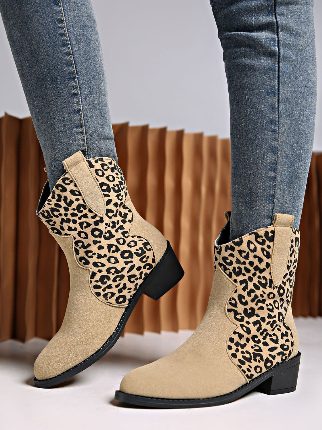 Leopard Suede Block Heel Boots Trandify Deal