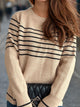 Striped Round Neck Long Sleeve Sweater Trandify Deal