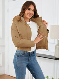 Pocketed Long Sleeve Cropped Hooded Winter Coat Trandify Deal