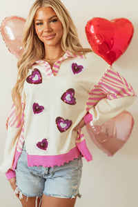 Valentine’s Day Sequin Heart Pattern Long Sleeve Sweatshirt Trandify Deal