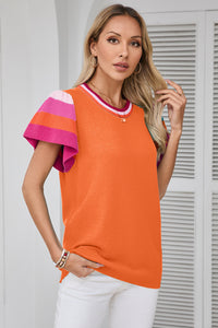 Color Block Round Neck Knit Top Trandify deal