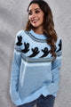 Ghost Pattern Round Neck Long Sleeve Sweater Trandify Deal