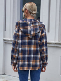 lvy Lane Plaid Button Up Long Sleeve Hooded Jacket Trandify Deal