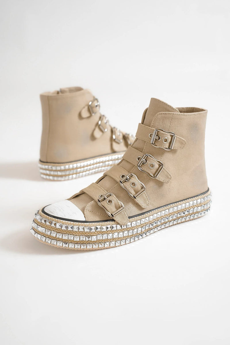 Beast Fashion Multi-Buckle Straps Studded Platform Sneakers Trandify Deal