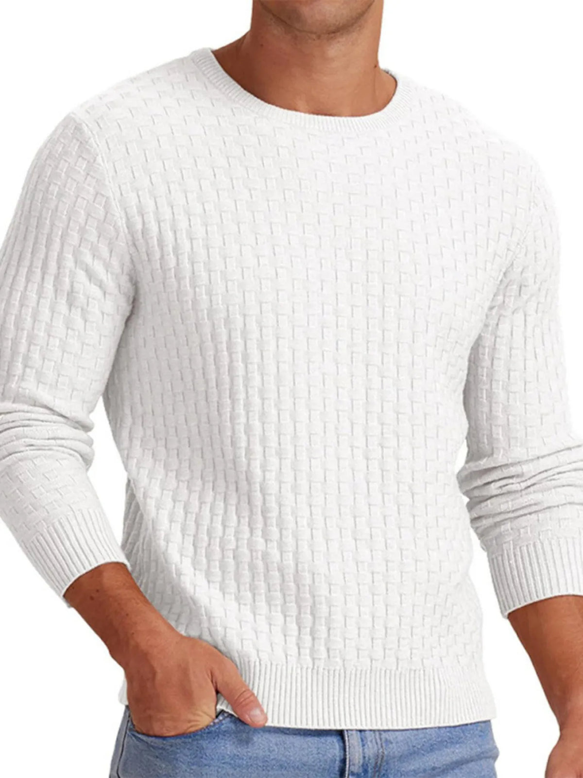 Men's Ribbed Hem Round Neck Sweater – Plus Size Casual Pullover for US Buyers