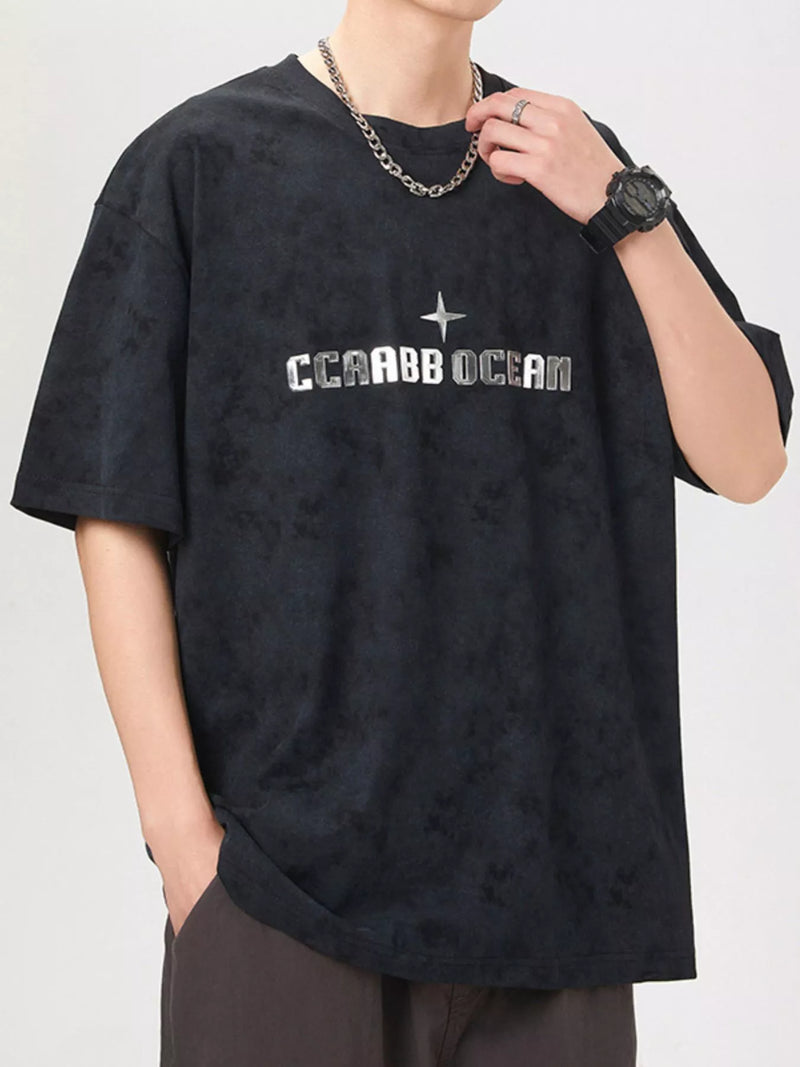 Men's plus size soft cotton t-shirt in Black, regular fit model.