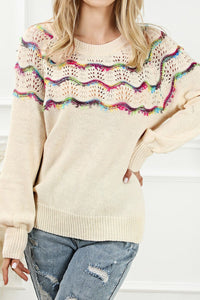 Boho striped openwork knit sweater for women, y2k crochet top