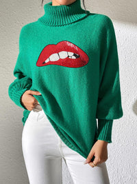 Lip Turtleneck Long Sleeve Sweater Trandify Deal