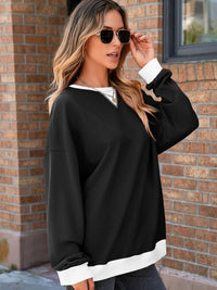 Contrast Trim Round Neck Long Sleeve Sweatshirt Trandify Deal