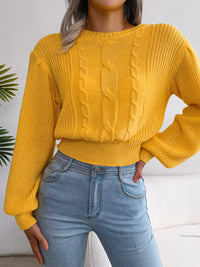 Women's Cropped Cable Knit Sweater | Crewneck Top