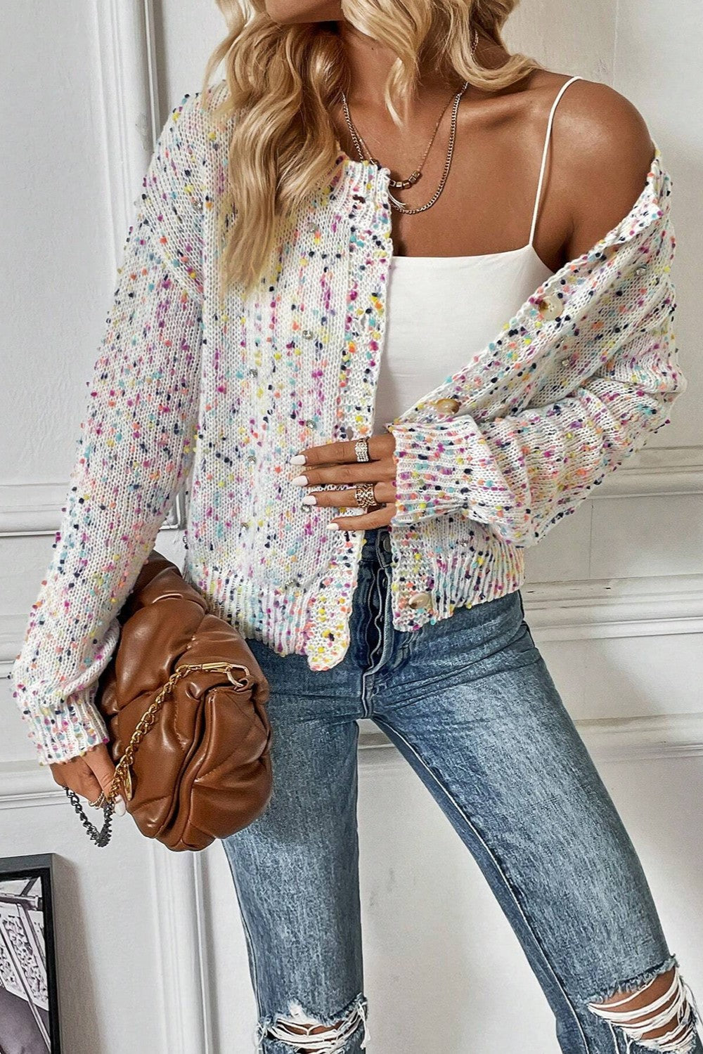 Confetti Button Up Long Sleeve Cardigan - Trandify Deal