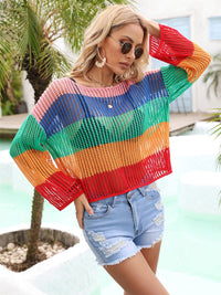 Color Block Openwork Boat Neck Cover Up Trandify deal