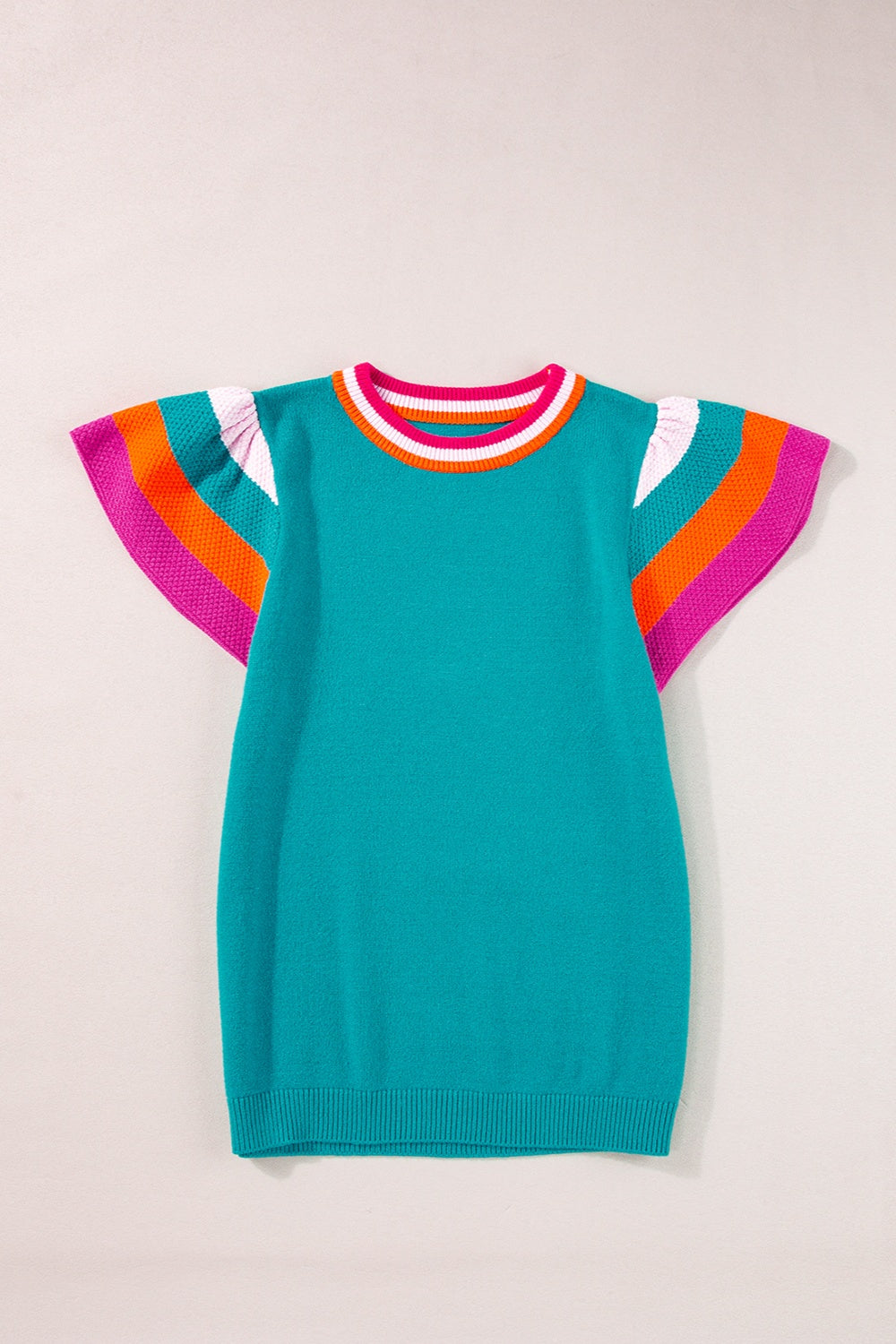 Color Block Round Neck Knit Top Trandify deal
