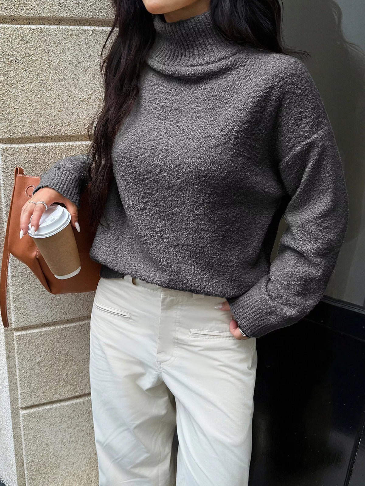 Women's Ribbed Turtleneck Sweater Long Sleeve Top for Fall Winter Fashion