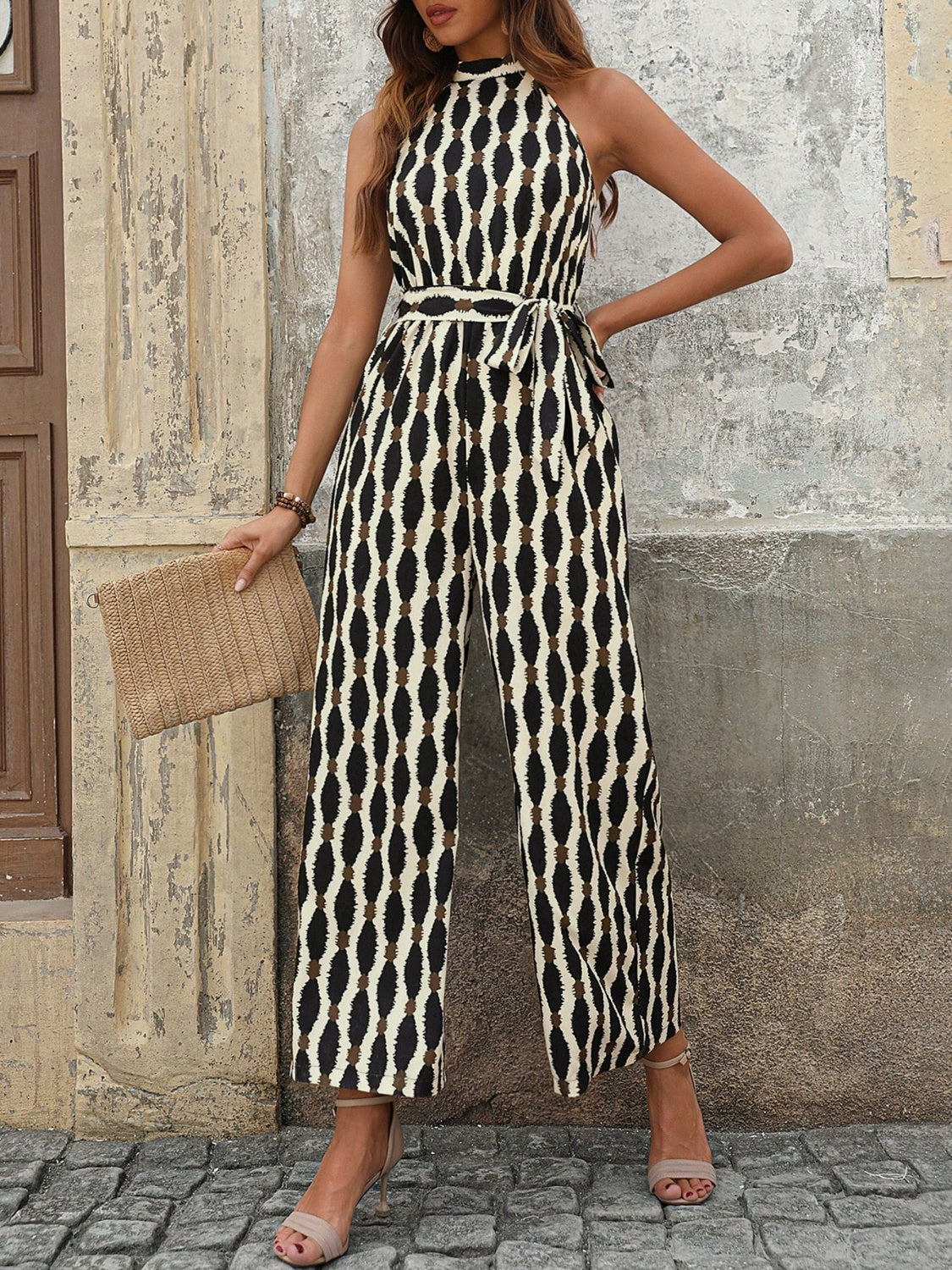 Printed Grecian Neck Jumpsuit for Women – Trendy & Flattering