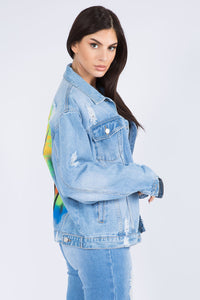 American Bazi Full Size Painted Back Distressed Denim Jacket Trandify Deal