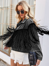 Tassel Button Up Dropped Shoulder Denim Jacket Trandify deal