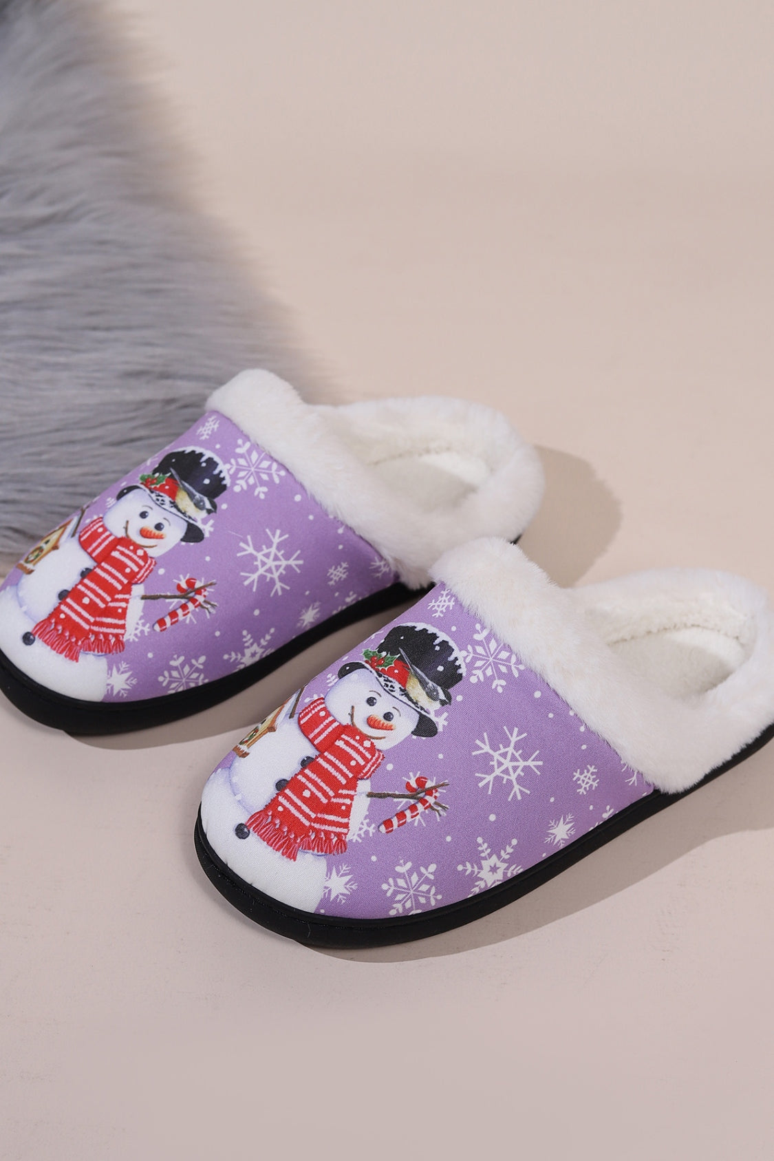 Snowman Round Toe Faux Fur Slippers Trandify Deal