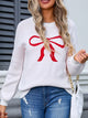 Bow Graphic Round Neck Long Sleeve Sweater Trandify Deal