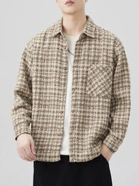 Men's Plus Size Shirt Jacket laid flat on a rustic background