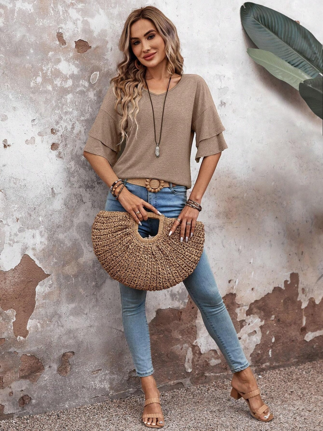 V-Neck Half Sleeve Blouse - Trandify Deal