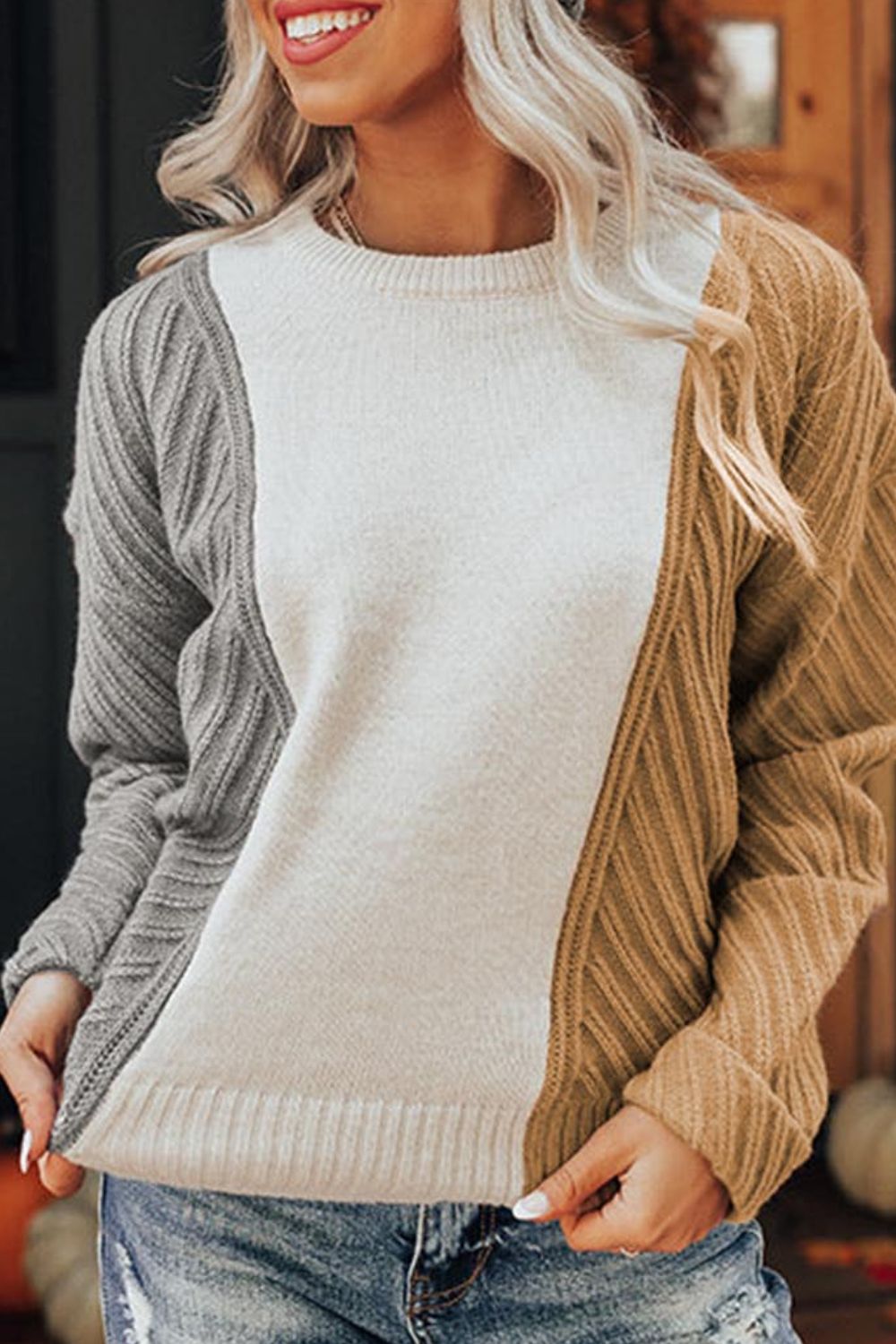 Color Block Textured Drop Shoulder Sweater Trandify Deal