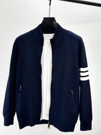 Men's Plus Size Striped Zip-Up Cardigan for Big & Tall – Soft Knit Long Sleeve Sweater in Casual Fall Winter Style