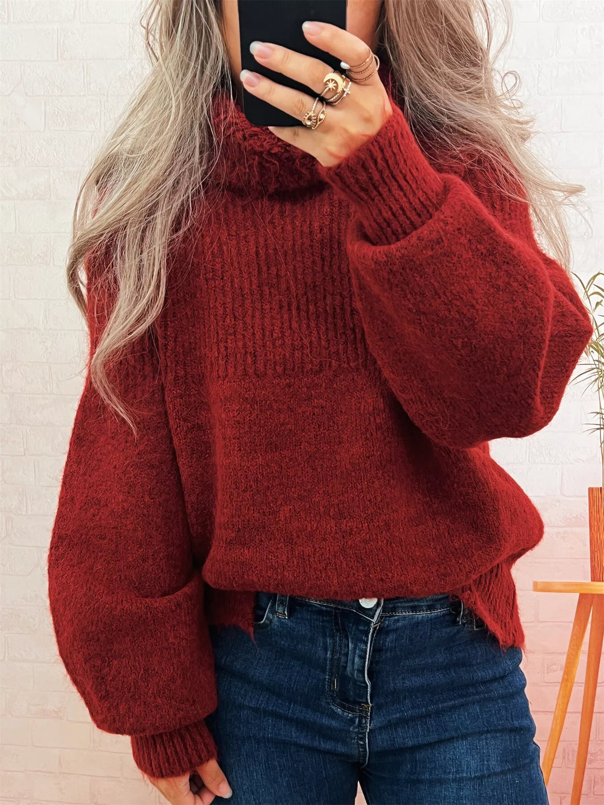 Women's Ribbed Turtleneck Sweater - Cozy Long Sleeve Top