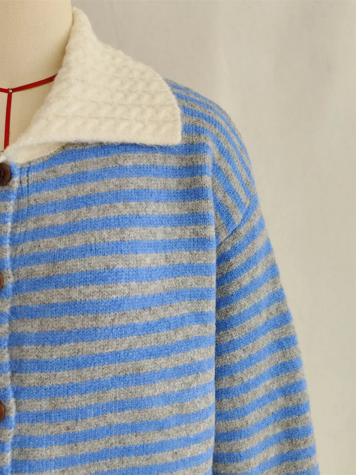 Women's Striped Knit Cardigan - V-Neck Button Down